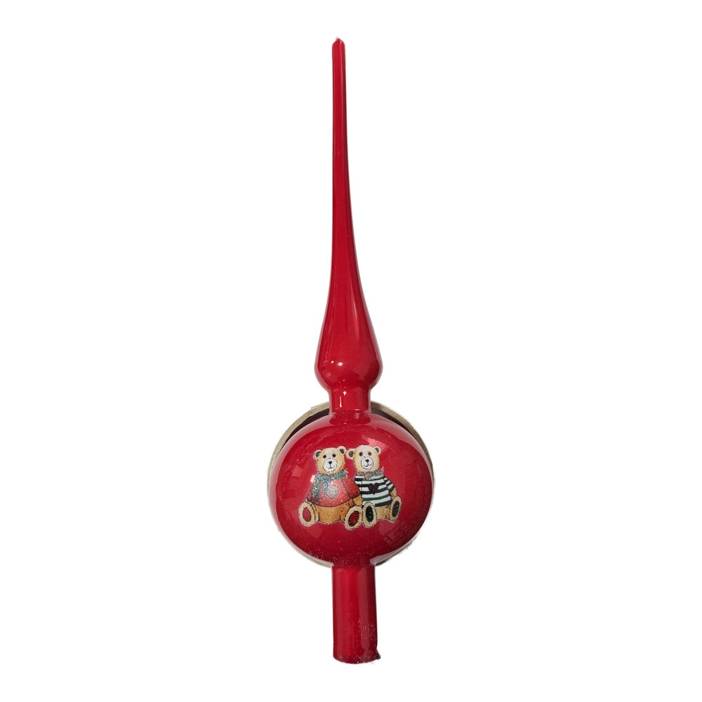 Mundgeblasener Glas-Christbaumspitz mit Bärenmotiv – 32 cm