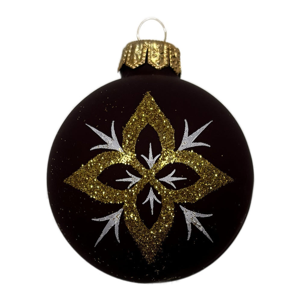 Premium mattschwarze Weihnachtskugel mit goldenen Verzierungen