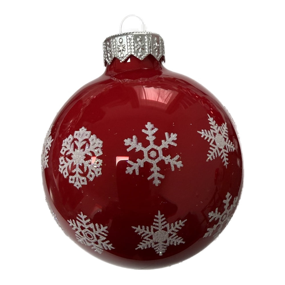Premium Set Weihnachtskugeln mit zarten Schneeflocken opalrot