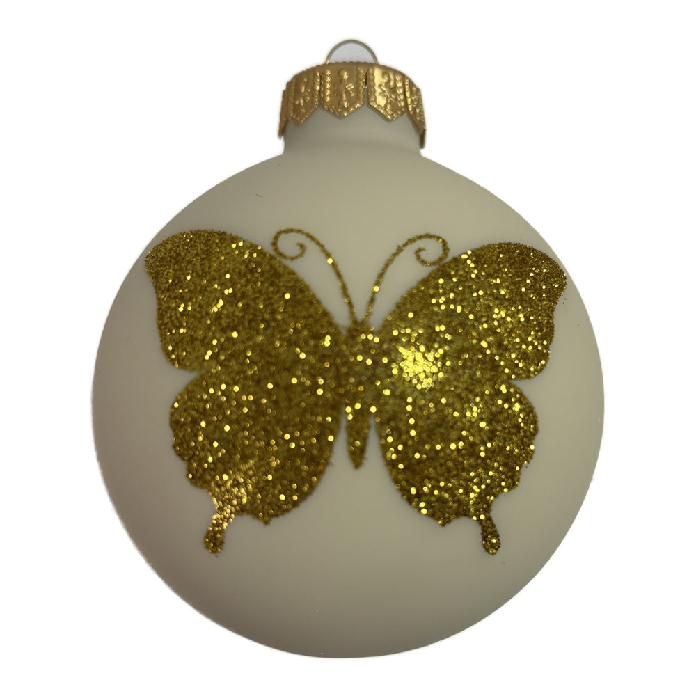Premium Weihnachtskugel mit glitzerndem Schmetterling