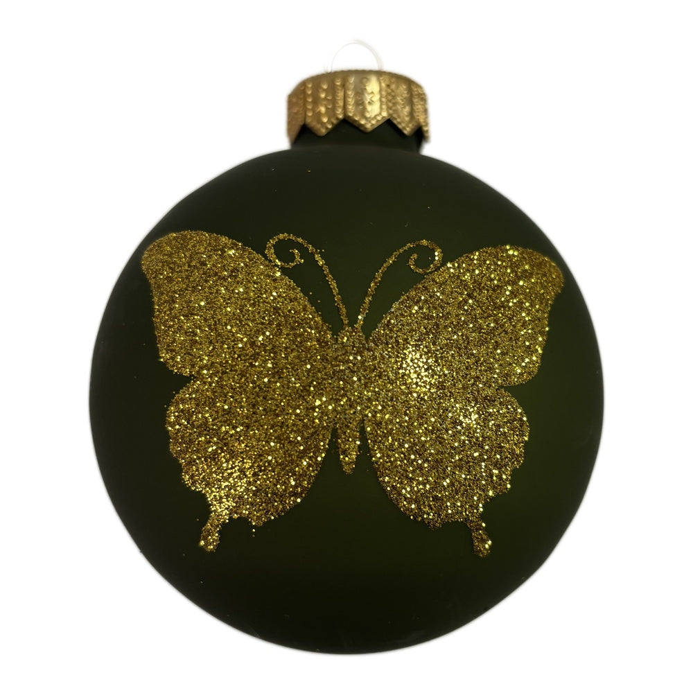 Premium Weihnachtskugel mit glitzerndem Schmetterling