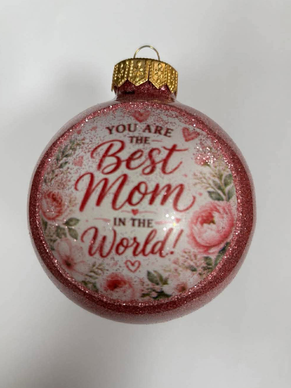 Pink Glitter "Best Mom" Ornament