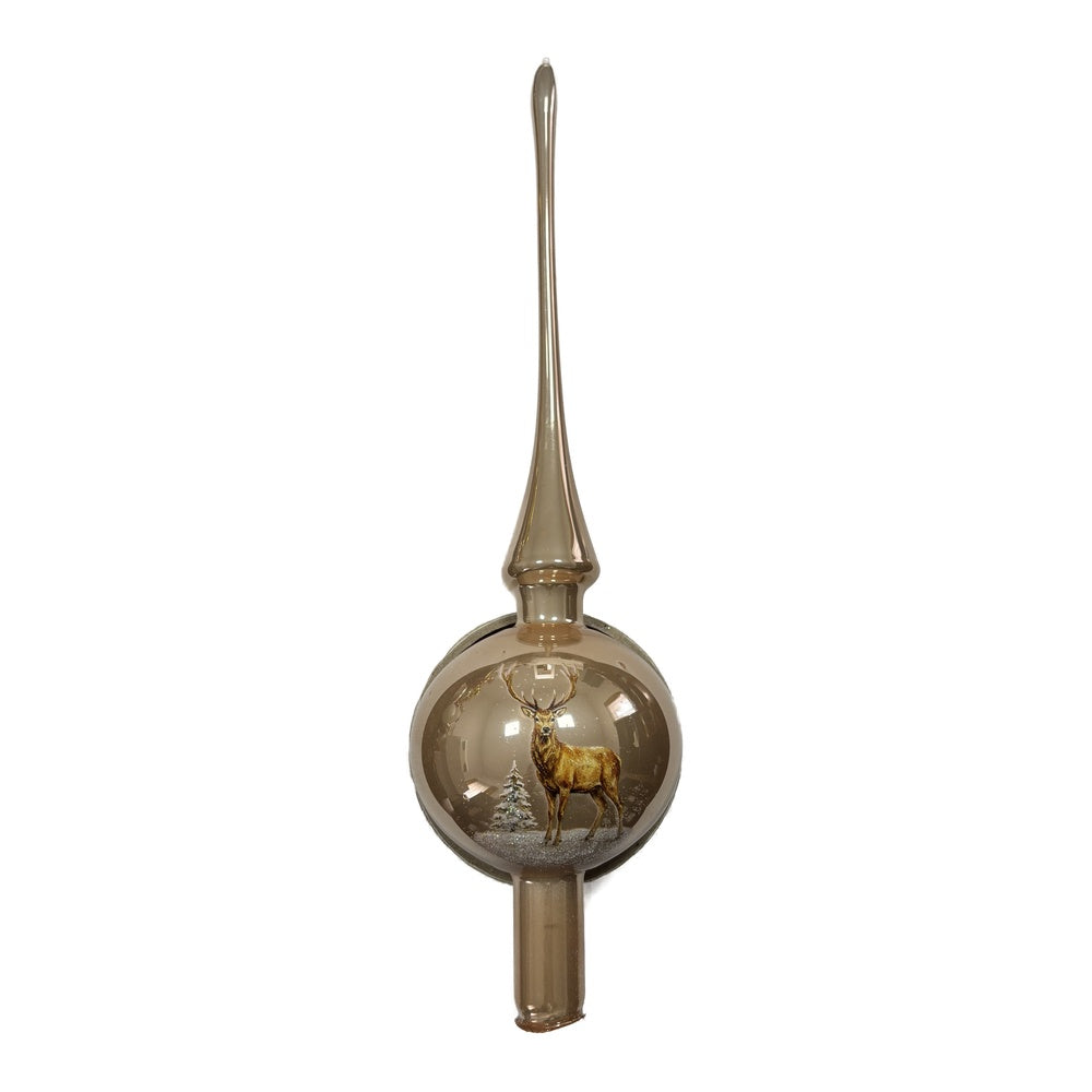 Mundgeblasener Glas-Christbaumspitz mit Hirschmotiv – 32 cm