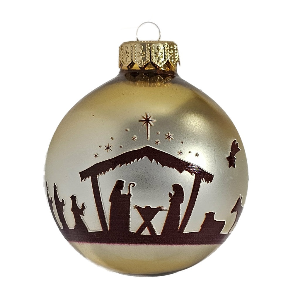 Premium Weihnachtskugel Blaue Krippenszene