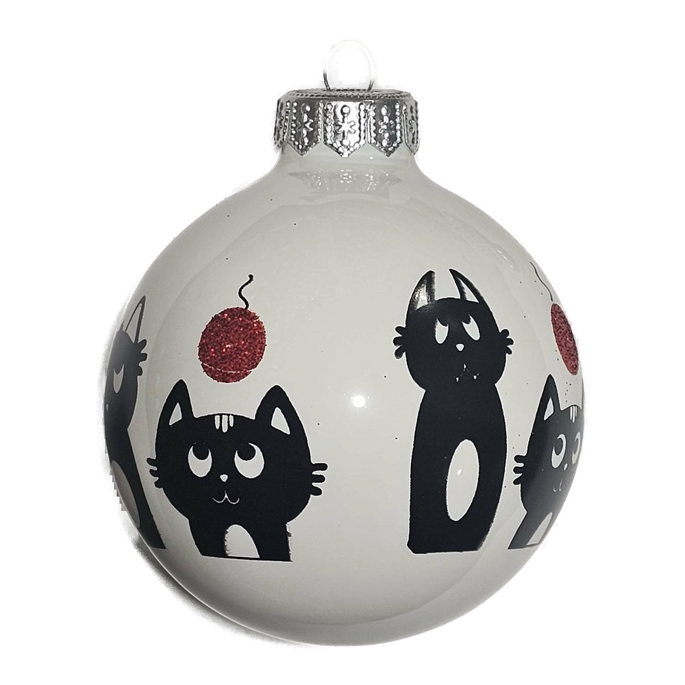Premium Weihnachtskugel Funkelnder Katzenspaß
