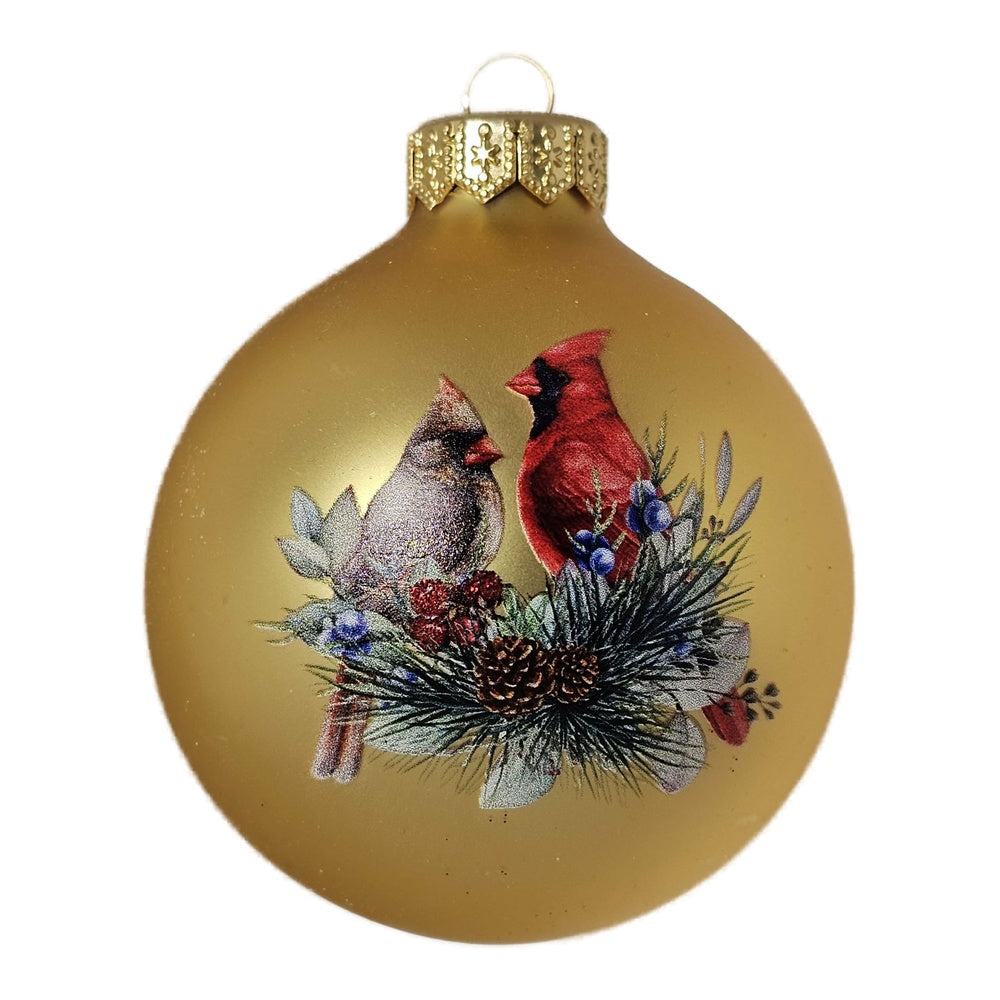 Premium Weihnachtskugel Goldene Vogelwelt