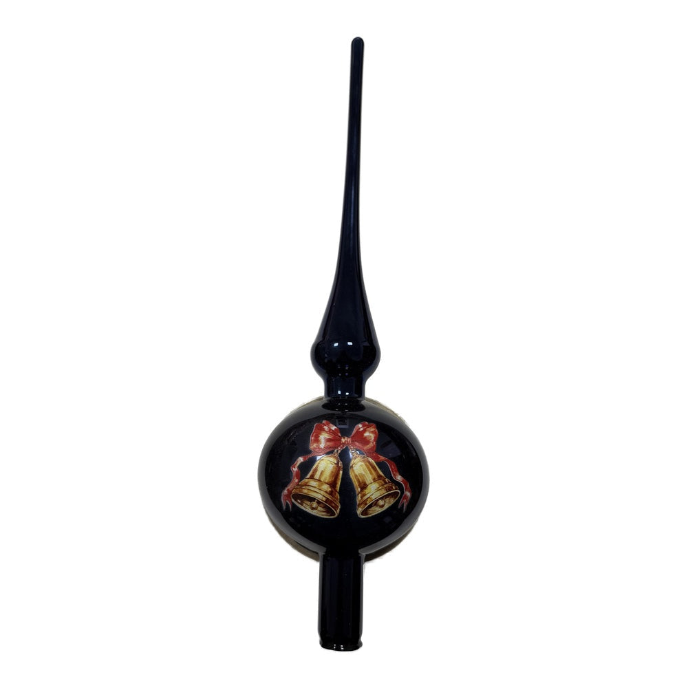 Mundgeblasener Glas-Christbaumspitz mit Glockenmotiv – 32 cm