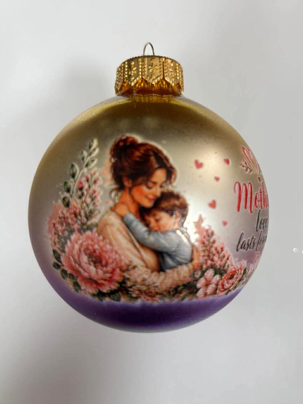 "Mother's Love Lasts Forever" Gold & Purple Ornament