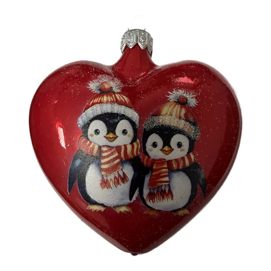 Premium Glasherz mit Pinguinmotiv