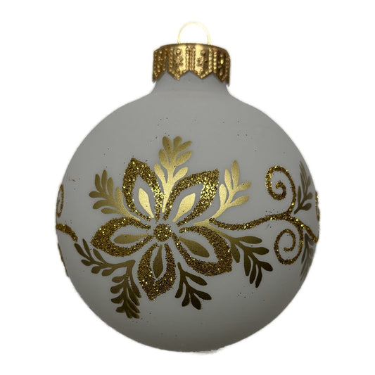Premium Weihnachtskugel mit detailreicher goldener Blüte