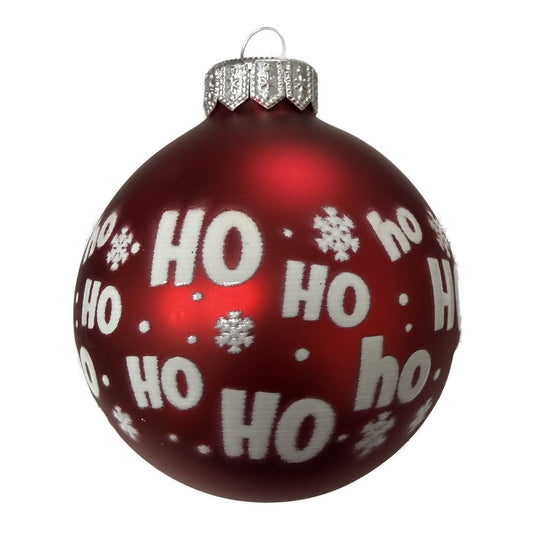 Premium Weihnachtskugel mit „HO HO HO“ und Schneeflocken