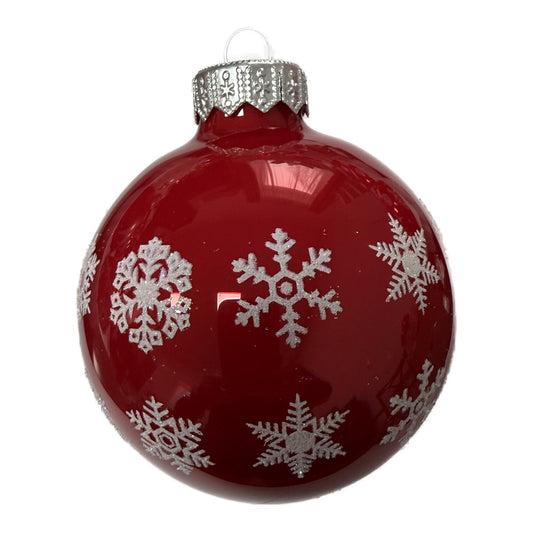 Premium Set Weihnachtskugeln mit zarten Schneeflocken opalrot