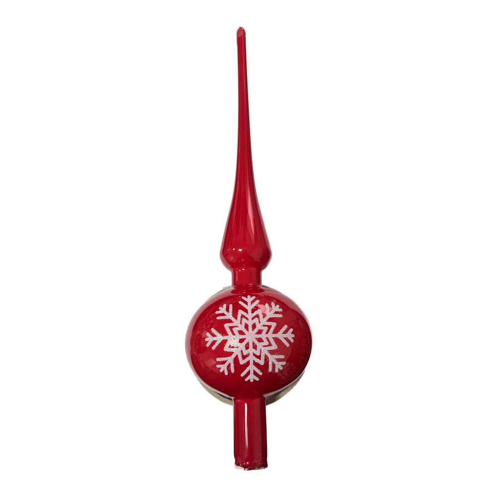 Premium Mundgeblasener Glas-Christbaumspitz mit Schneeflocke – 32 cm