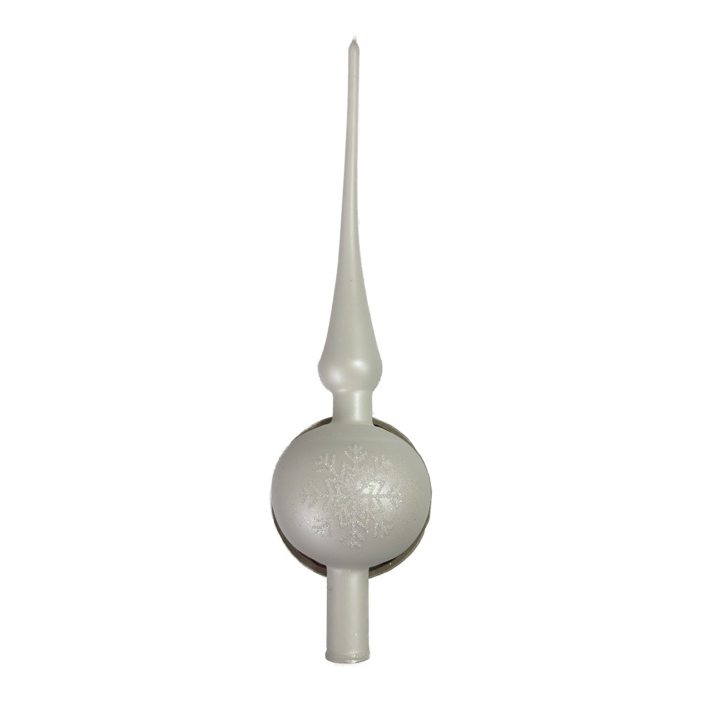 Mundgeblasener Glas-Christbaumspitz mit funkelnder weißer Schneeflocke – 32 cm