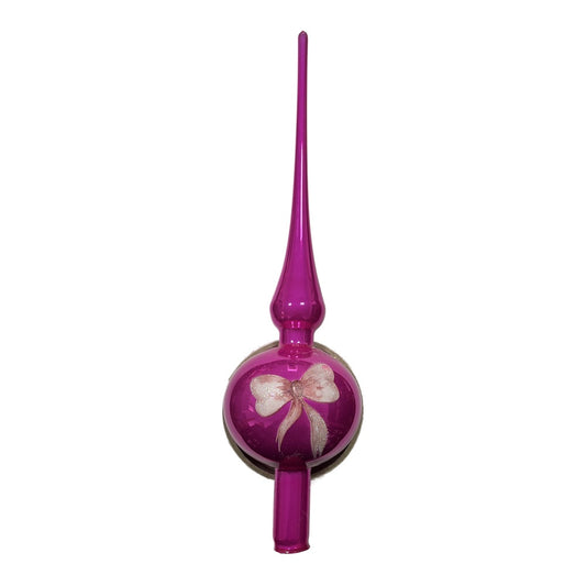 Premium Mundgeblasener Glas-Christbaumspitz mit rosa Schleife – 32 cm