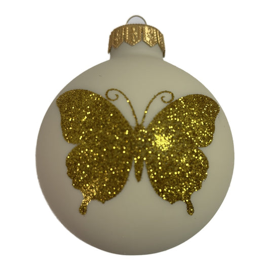 Premium Weihnachtskugel mit glitzerndem Schmetterling