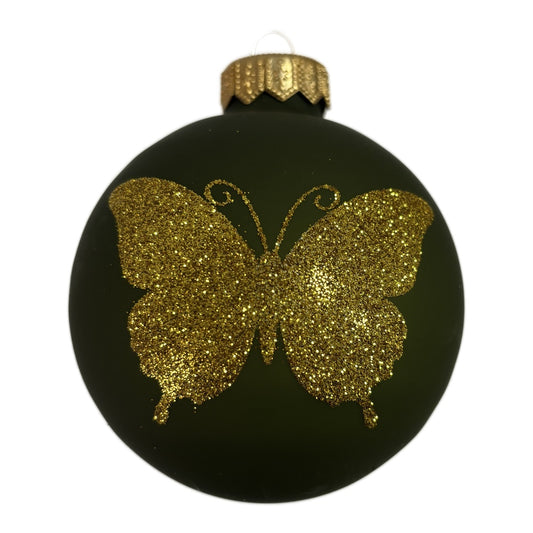 Premium Weihnachtskugel mit glitzerndem Schmetterling