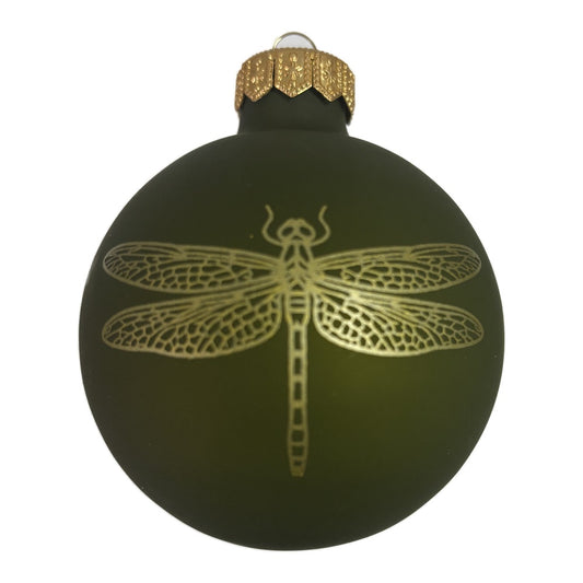 Premium  Weihnachtskugel salbeigrün mit goldener Libelle