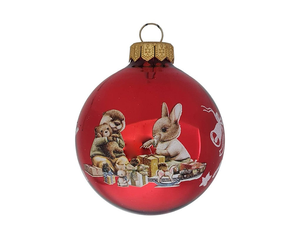 Vintage Weihnachtsabend bei der Kaninchenfamilie - rot