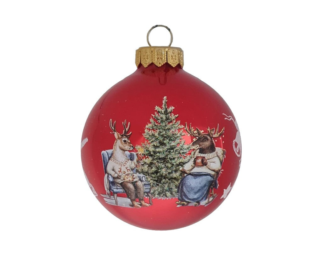 Vintage Weihnachtsabend bei der Hirschfamilie - rot