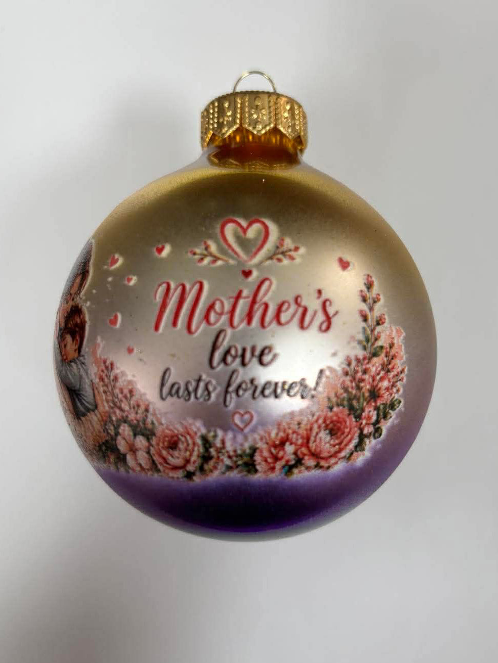 "Mother's Love Lasts Forever" Gold & Purple Ornament