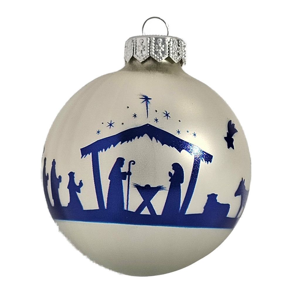 Premium Weihnachtskugel Blaue Krippenszene