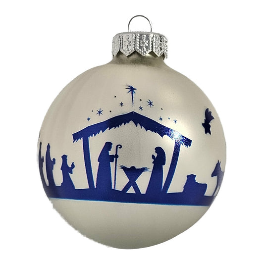 Premium Weihnachtskugel Blaue Krippenszene
