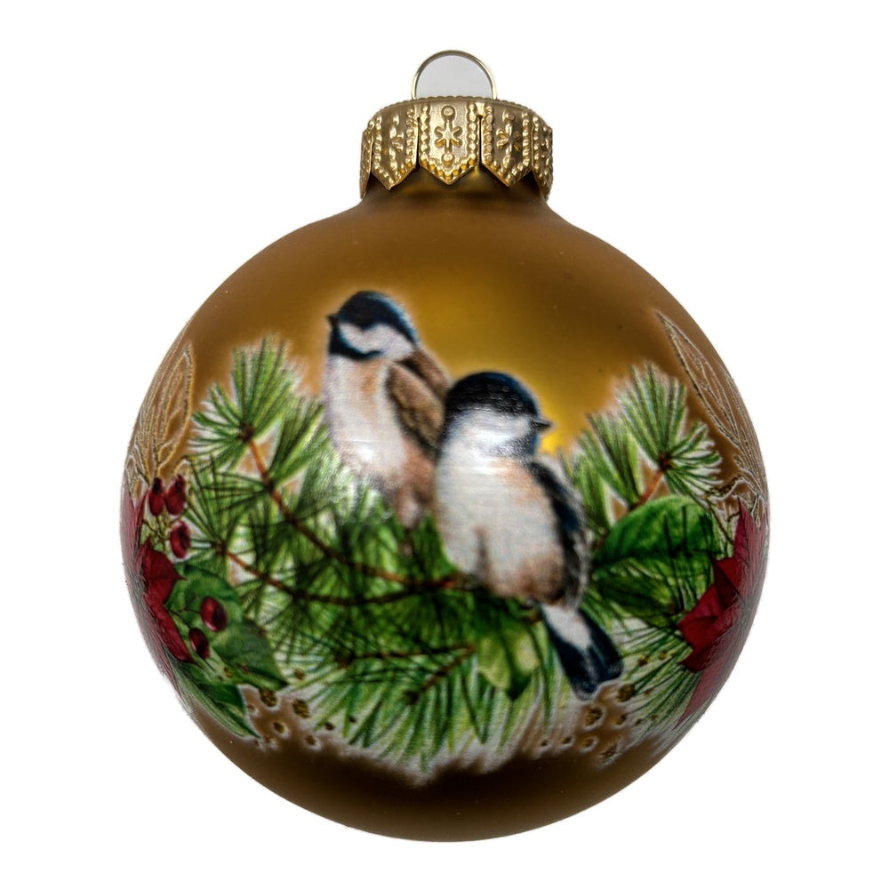Premium Weihnachtskugel mit Vögeln und winterlichen Motiven
