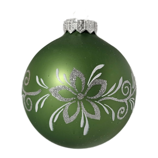 Premium Weihnachtskugel Blüten auf Grün