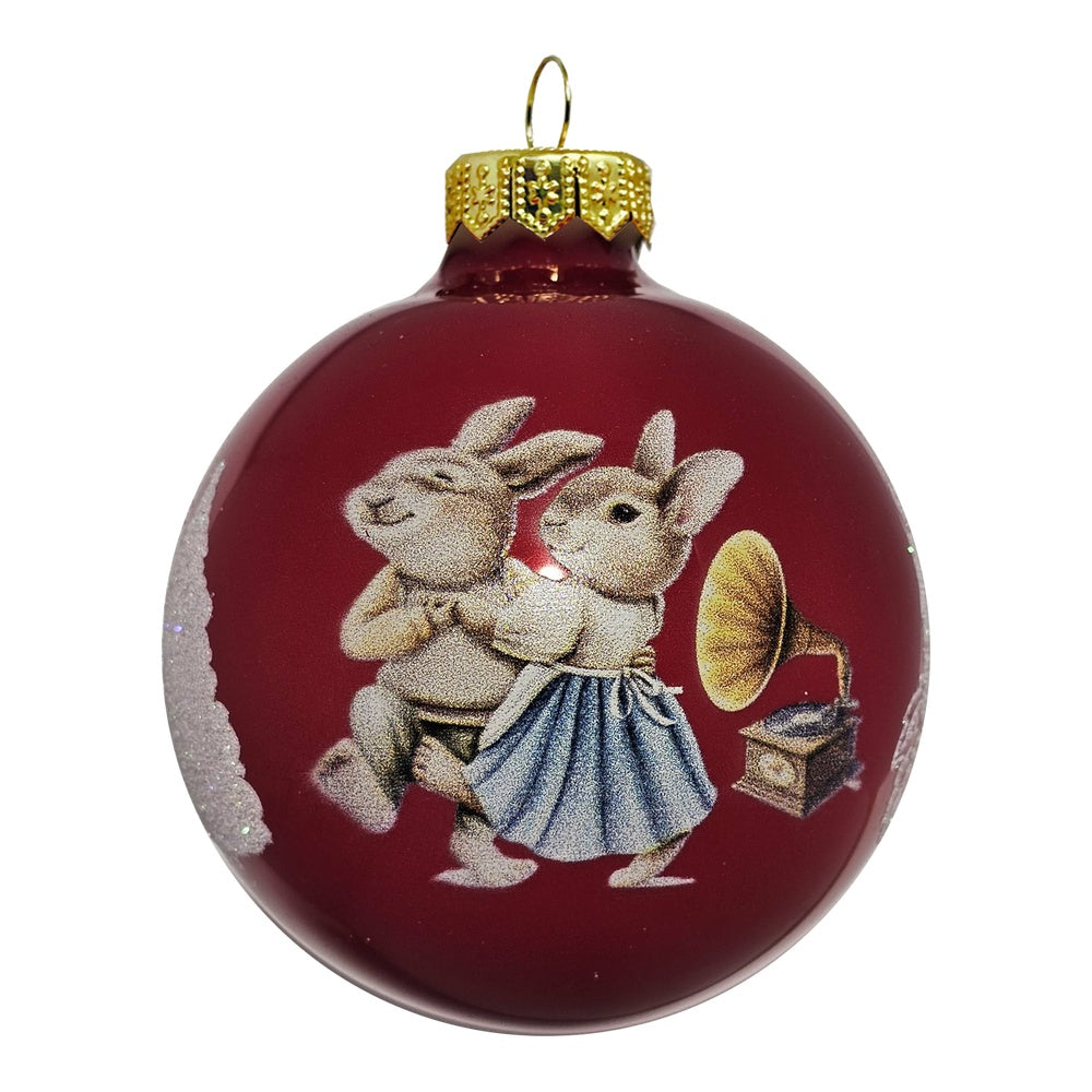 Premium Weihnachtskugel Tanzende Hasen