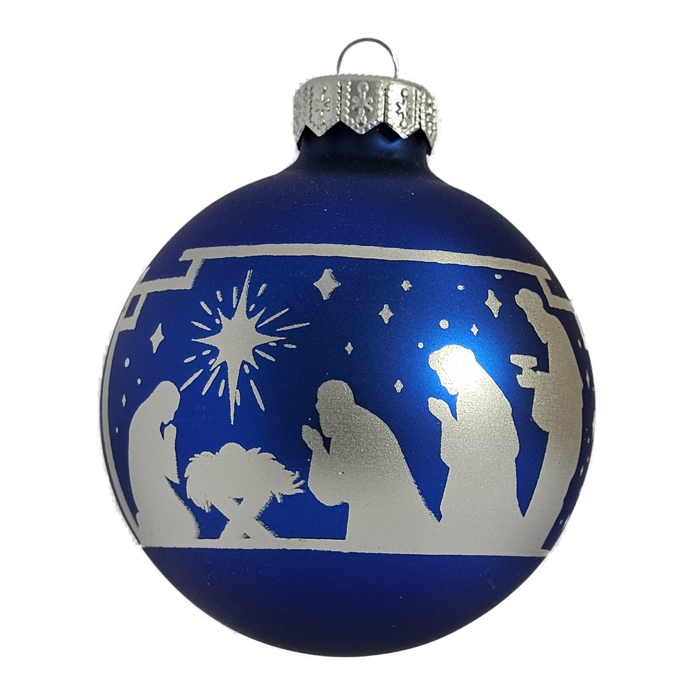 Premium Weihnachtskugel Krippe im Silberglanz