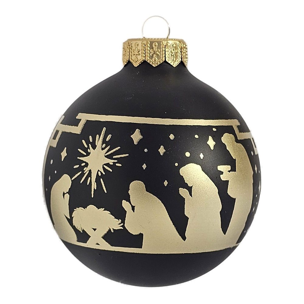 Premium Weihnachtskugel Krippe im Silberglanz