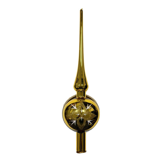 Premium Mundgeblasener goldener Glas-Christbaumspitz mit goldenem Stern – 32 cm