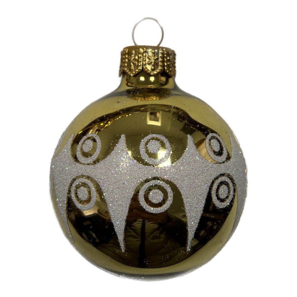 Premium Weihnachtskugel mit klassischem Muster und weißem Glitzer