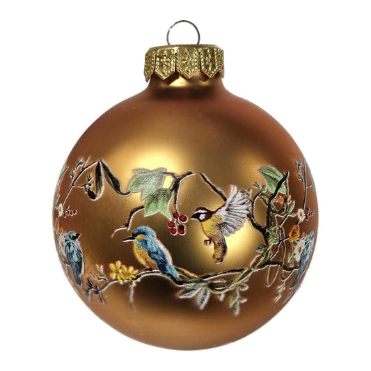 Premium Weihnachtskugel Goldene Vogelwelt